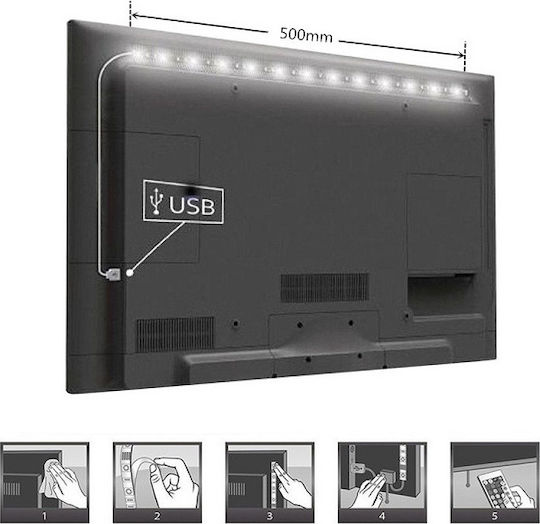 Waterproof LED Strip TV USB 5V RGB Light 2x50cm Type SMD5050 with Power Supply & Remote Control