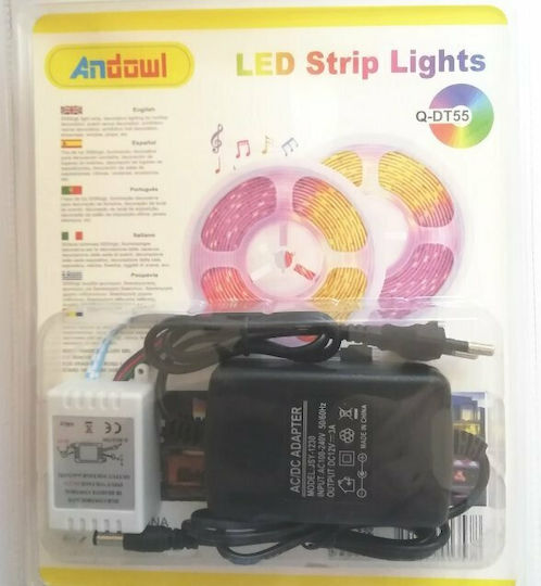 Andowl Αδιάβροχη Ταινία LED 12V RGB Φως 5m Τύπου SMD5050 με Τροφοδοτικό & Τηλεχειριστήριο