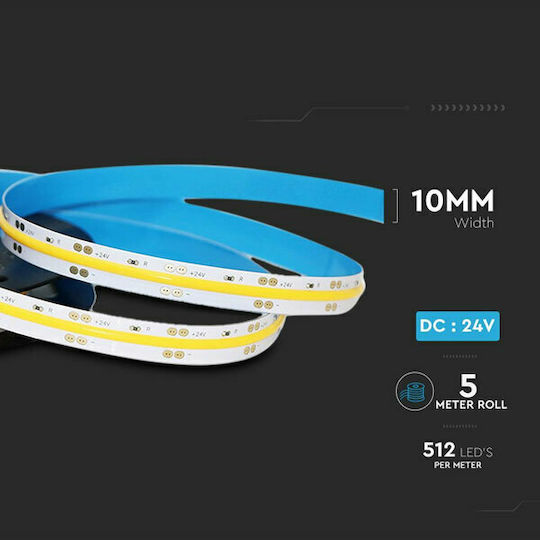 V-TAC LED Strip 24V Natural White Light 5m Type COB