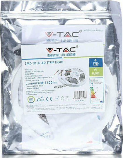 V-TAC LED Strip 12V Cold White Light 5m Type SMD3014