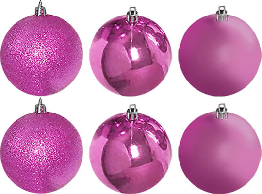 Hanging Ball Ornament Ornament Plastic Pink 6cm Set 6pcs