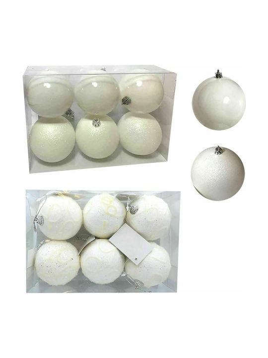 XMASfest Christmas Plastic Ball Ornament White 8x8cm 6pcs 93-1309