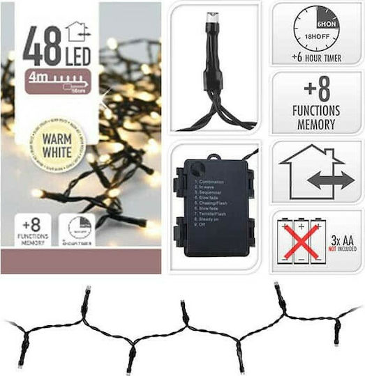 48 Λαμπάκια LED 3.5μ. Θερμό Λευκό Μπαταρίας σε Σειρά