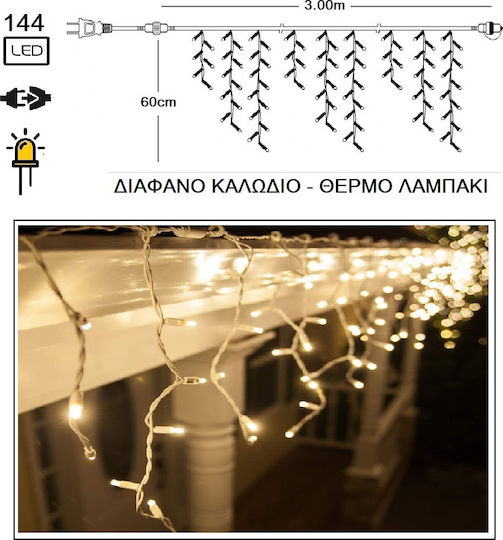 144 Λαμπάκια LED 3μ. x 60εκ. Θερμό Λευκό τύπου Βροχή