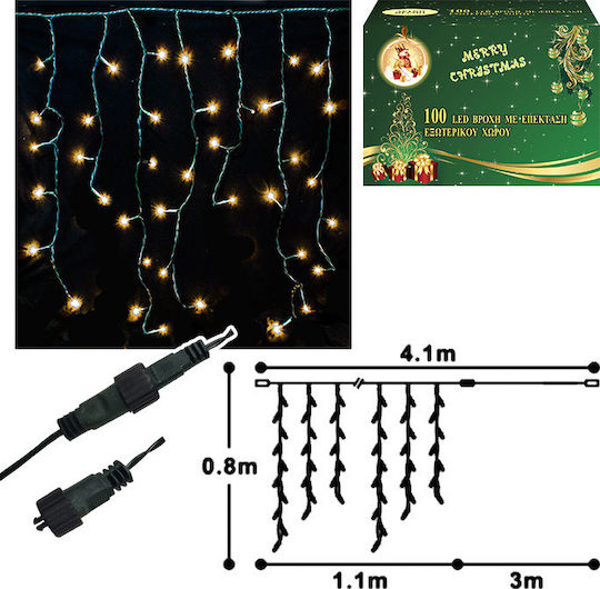 100 Светлини LED 1.1m. x 80бр Хладен бял тип Дъжд 1бр (Трансформаторът не е включен)
