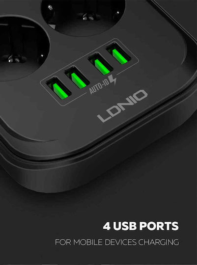 Ldnio SE6403 Power Strip with Surge Protection 6 Positions with 4 USB-A, Switch and Cable 2m