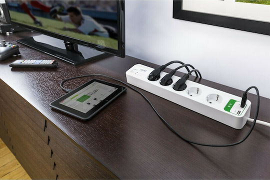 APC Πολύπριζο Aσφαλείας 5 Θέσεων με 2 USB-A, Διακόπτη και Καλώδιο 1.83m