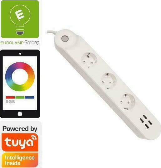 Eurolamp Smart Power Strip 3 Positions with 4 USB-A, Switch and Cable 1.5m