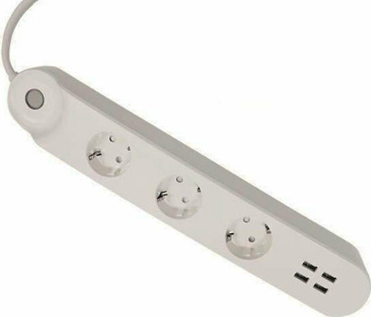 Eurolamp Smart Power Strip 3 Positions with 4 USB-A, Switch and Cable 1.5m
