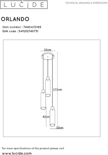 Lucide Lightning Orlando Κρεμαστό Φωτιστικό Μαύρο με Ντουί E27 32εκ.