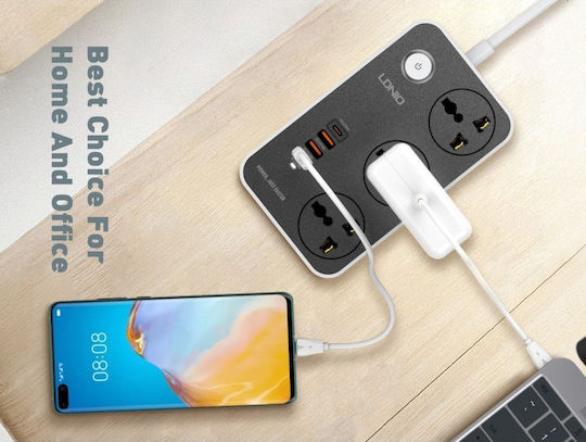 Ldnio Πολύπριζο 3 Θέσεων με 3 USB-A, 1 USB-C, Διακόπτη και Καλώδιο 2m