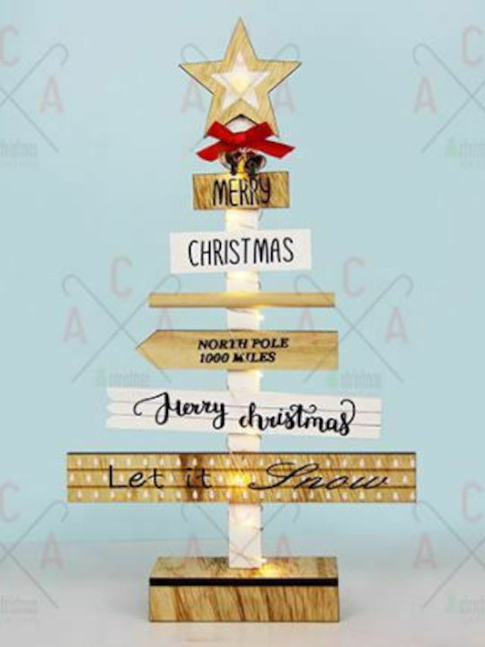 Aca Christmas Decorative Illuminated Wood Tree with Inscription 38cm IP20 Battery Beige