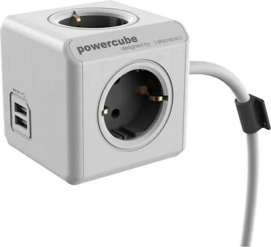 Allocacoc PowerCube 3 Θέσεων με 1 USB-A, 1 USB-C και Καλώδιο 1.5m Γκρι