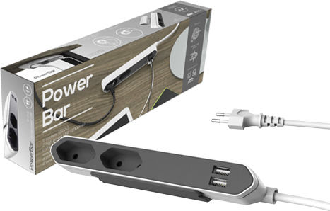 Allocacoc Powerbar Захранваща лента 2 Позиции с USB-A и Кабел 1.5м Сив