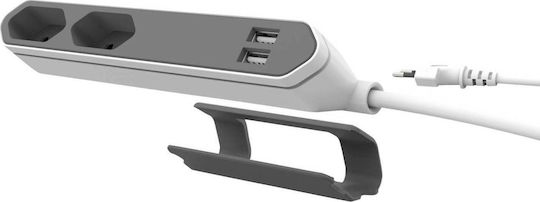Allocacoc Powerbar Захранваща лента 2 Позиции с USB-A и Кабел 1.5м Сив
