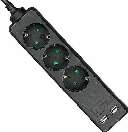 V-TAC Bandă de alimentare Securitate 3 Prize cu 2 USB-A și Cablu 1.5m