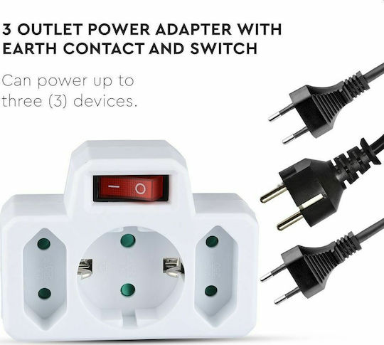 V-TAC T-Shaped Wall Plug 3 Positions with Switch