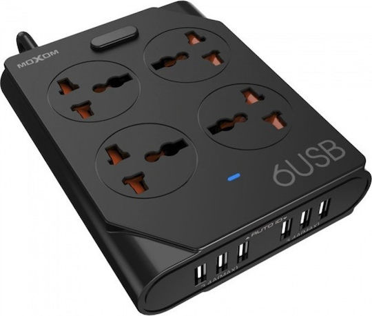 Moxom KH-63Y Steckdosenleiste 4 Positionen mit 6 USB-A und Kabel 1.5m