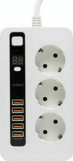 Andowl Power Strip 3 Positions with 5 USB-A, Switch and Cable 2m