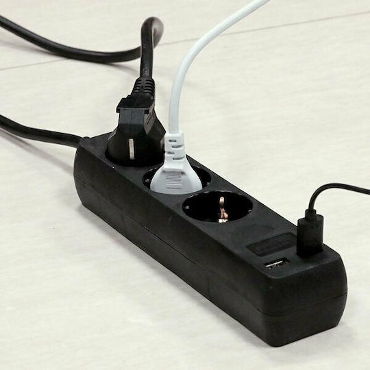 V-TAC Πολύπριζο 3 Θέσεων με 2 USB-A και Καλώδιο 1.5m