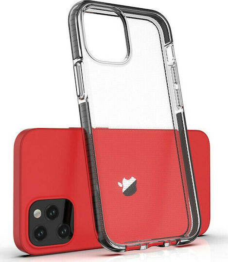 Hurtel Spring Back Cover Σιλικόνης 1mm Σετ με Τζαμάκι Μαύρο (iPhone 12 / 12 Pro)