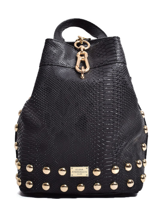 Black n' Metal Croco Pattern Geantă de damă De spate Black With Gold Grommet