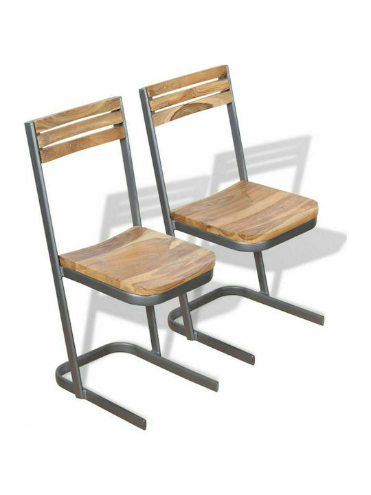 Kitchen Wooden Chair Teak 33x39x75cm 2pcs