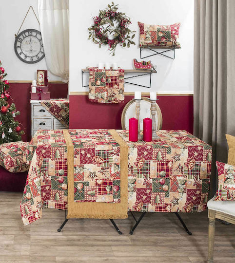 Teoran Tinsel Christmas Tablecloth Runner Fabric Red L160xW40cm.
