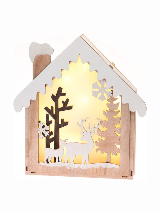 Aca Christmas Illuminated Decorative Wooden House Brown with Battery 30.5x28.5x4.5cm.