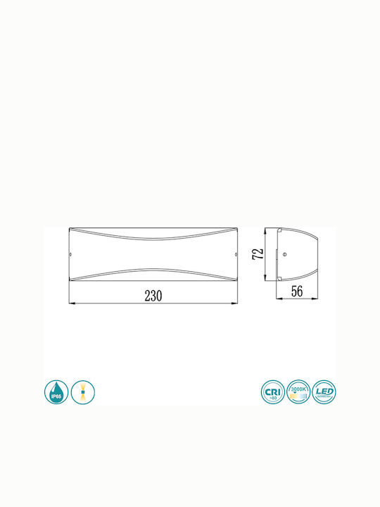 Sun Light Wall-Mounted Outdoor Ceiling Light LED IP65 12W with Warm White Light Double Beam 23x5.6εκ.