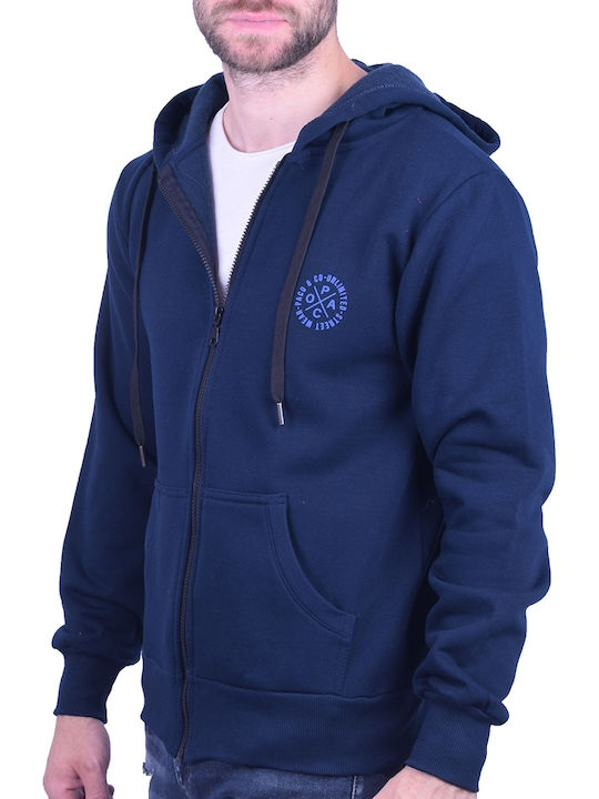 Paco & Co Men's Sweatshirt Jacket with Hood and Pockets Navy