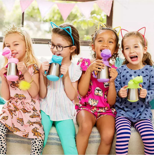 Munchkin Cool Cat Toddler Metal Cup with Handles and Straw 237ml for 18m+ Pink
