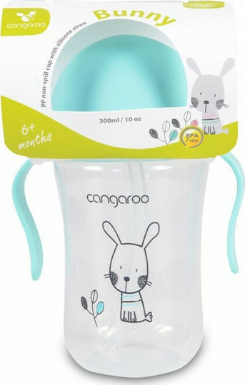 Cangaroo Baby Cup with Handles and Straw made of Plastic Blue 300ml for 6m+m+