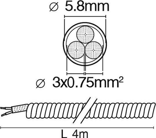 VK Lighting Power Cord with Cable Properties 3x0.75mm² in White Colour 1m Flexible