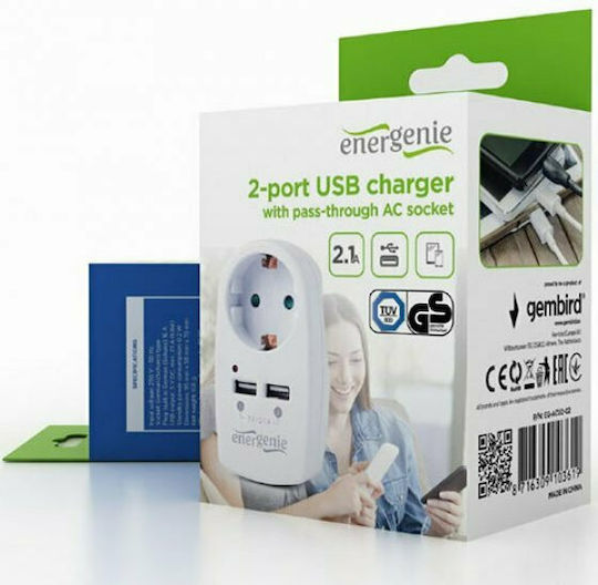 Energenie Single Socket with Surge Protection with 2 USB-A