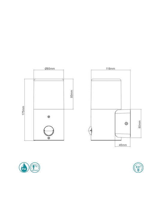 Trio Lighting Hoosic Wall-Mounted Outdoor Ceiling Light E27 IP44 8x17εκ.