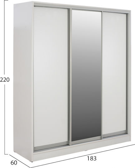 Тройна врата Гардероб Плъзгащи се ADLER с Огледало Бял 183x60x220см