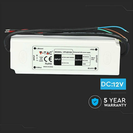 V-TAC Dimmable LED Power Supply Waterproof IP67 Power 150W with Output Voltage 12V 20 pcs