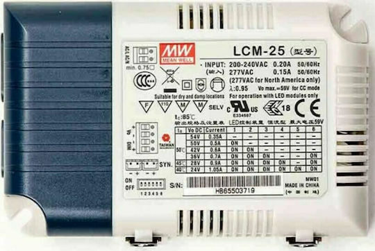 Mean Well Dimmbar LED-Netzteil IP20 Leistung 25W