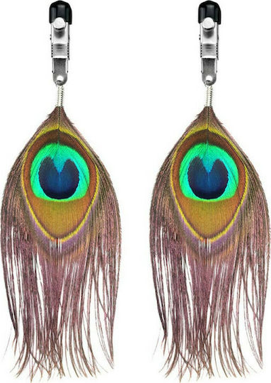 Lovetoy Nipple Clamps with Peacock Feather Σφιγκτήρες Θηλών σε Καφέ Χρώμα