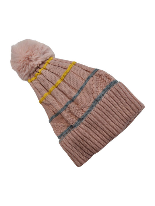 Verde Ribbed Beanie Cap Pink