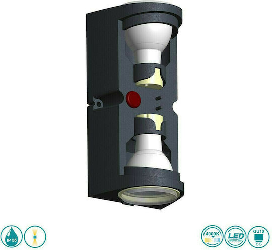 Fumagalli Marta 90 Wall-Mounted Outdoor Spot GU10 IP55 Double Beam 9.2x8x17cm
