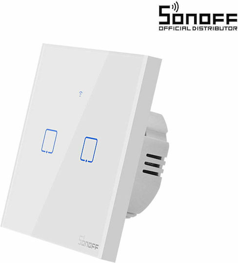 Sonoff T0EU2C-TX Vertieft Berührungswandschalter Wi-Fi Beleuchtung Zwei-Wege mit Rahmen Weiß