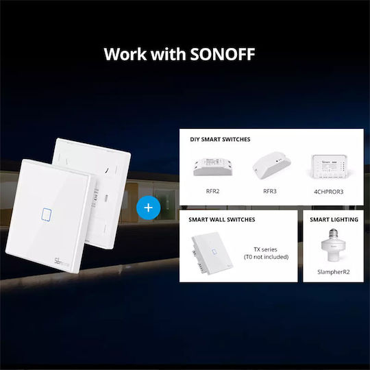 Sonoff RF-T2EU1C Wall-Mounted Touch Wall Switch Single with White Frame