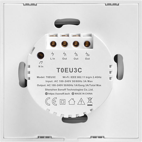 Sonoff T0EU3C-TX Recessed Touch Wall Switch Wi-Fi Lighting Triple with Frame White