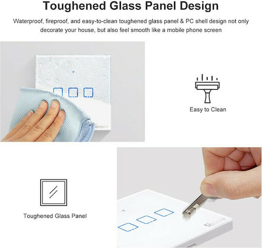 Sonoff T0EU3C-TX Recessed Touch Wall Switch Wi-Fi Lighting Triple with Frame White