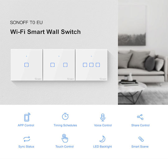 Sonoff T0EU3C-TX Recessed Touch Wall Switch Wi-Fi Lighting Triple with Frame White
