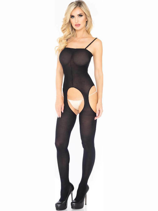Leg Avenue 8195 Bodystocking Sexy Plasă Cu Chilot Deschis Suspender Bodystocking Negru