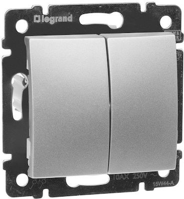 Legrand Valena 08 Recessed Electrical Lighting Wall Switch no Frame Basic Aller Retour Brilliant Aluminium