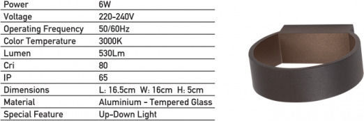 Zambelis Lights Стенно Външно Спот Осветление LED IP65 6W с Топло бяло Светлина Двоен лъч 16.5x16x5εκ.